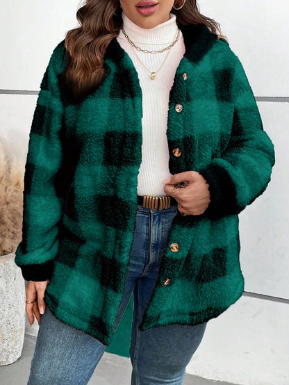 بالإضافة إلى الجاموس منقوشة نمط انخفاض الكتف مقنعين معطف الفانيلا الحرارية