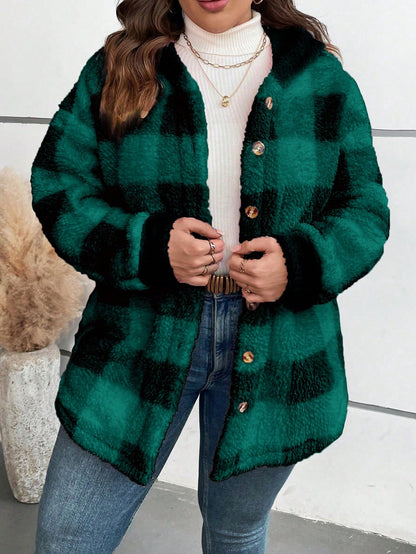 بالإضافة إلى الجاموس منقوشة نمط انخفاض الكتف مقنعين معطف الفانيلا الحرارية