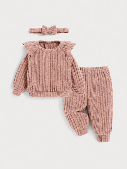 تي شيرت وبنطلون مقلم بكشكش مع عقال الرأس للبنات الاطفال