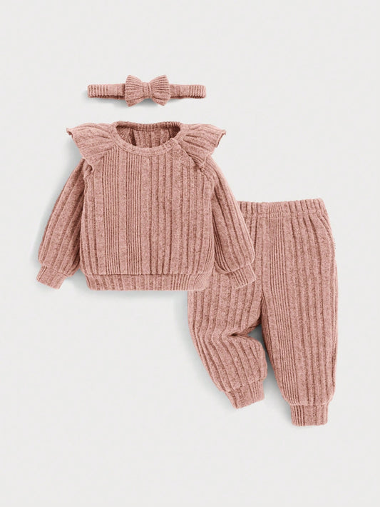 تي شيرت وبنطلون مقلم بكشكش مع عقال الرأس للبنات الاطفال