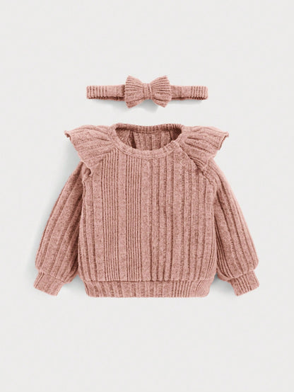 تي شيرت وبنطلون مقلم بكشكش مع عقال الرأس للبنات الاطفال