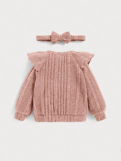 تي شيرت وبنطلون مقلم بكشكش مع عقال الرأس للبنات الاطفال