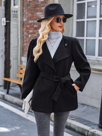 معطف ياقة شلال حزام