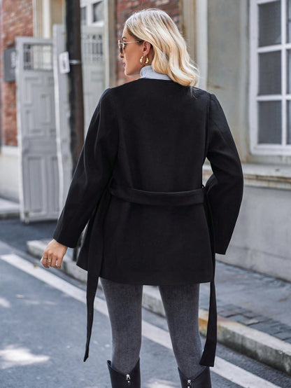 معطف ياقة شلال حزام