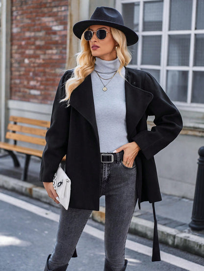 معطف ياقة شلال حزام