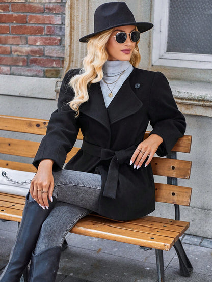 معطف ياقة شلال حزام