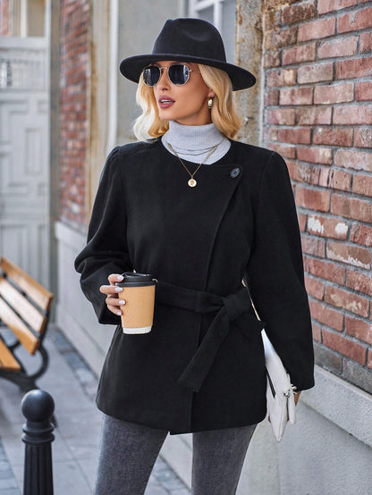 معطف ياقة شلال حزام