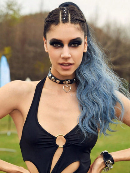 إطالة شعر نمط ذيل حصان مجعد طويل بلونين باروكة