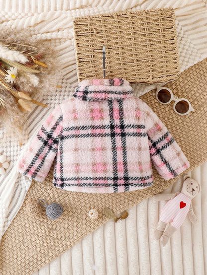 معطف طباعة مربع النقش جيب قلاب الصوف القطبي بدون كنزة صوف للاولاد الاطفال