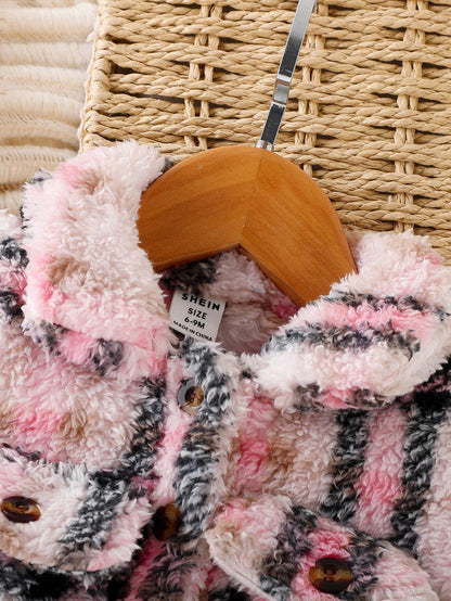 معطف طباعة مربع النقش جيب قلاب الصوف القطبي بدون كنزة صوف للاولاد الاطفال