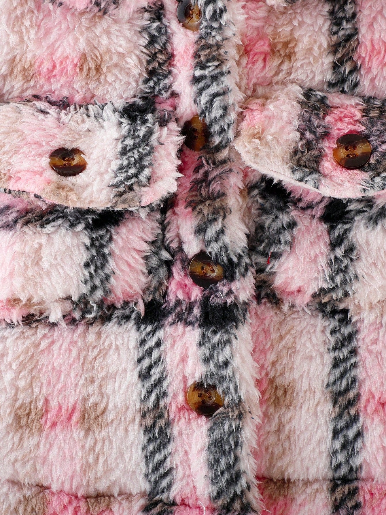 معطف طباعة مربع النقش جيب قلاب الصوف القطبي بدون كنزة صوف للاولاد الاطفال