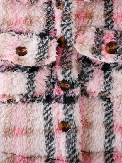 معطف طباعة مربع النقش جيب قلاب الصوف القطبي بدون كنزة صوف للاولاد الاطفال