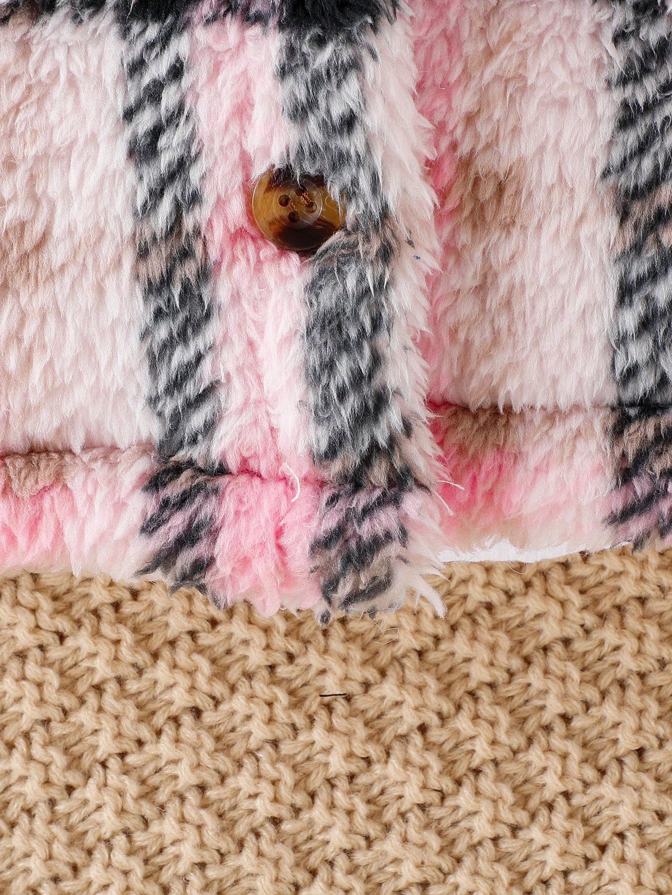 معطف طباعة مربع النقش جيب قلاب الصوف القطبي بدون كنزة صوف للاولاد الاطفال