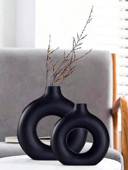 قطعة واحدة زهرية على شكل دونات بطراز INS للديكور، زهرية على شكل دونات يدوية الصنع بطراز بوهيمي بسيط،