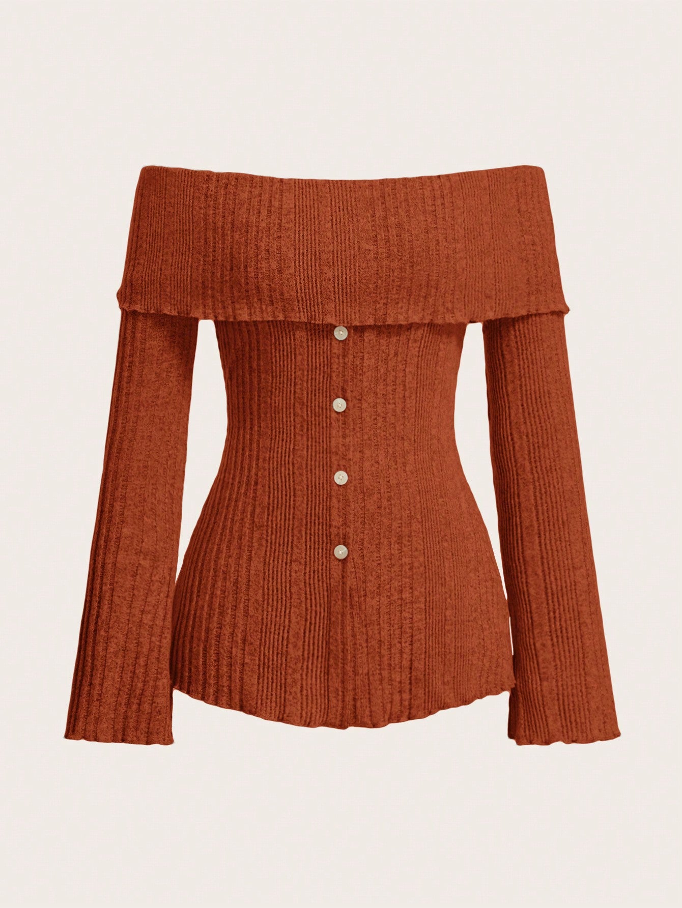 تي شيرت مكشوف الكتف أزرار أمامية باكمام مشقوق