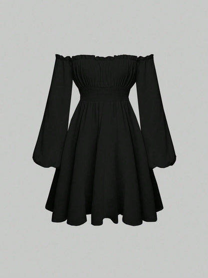 فستان مكشوف الكتف أكمام فانوس