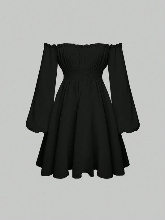 فستان مكشوف الكتف أكمام فانوس