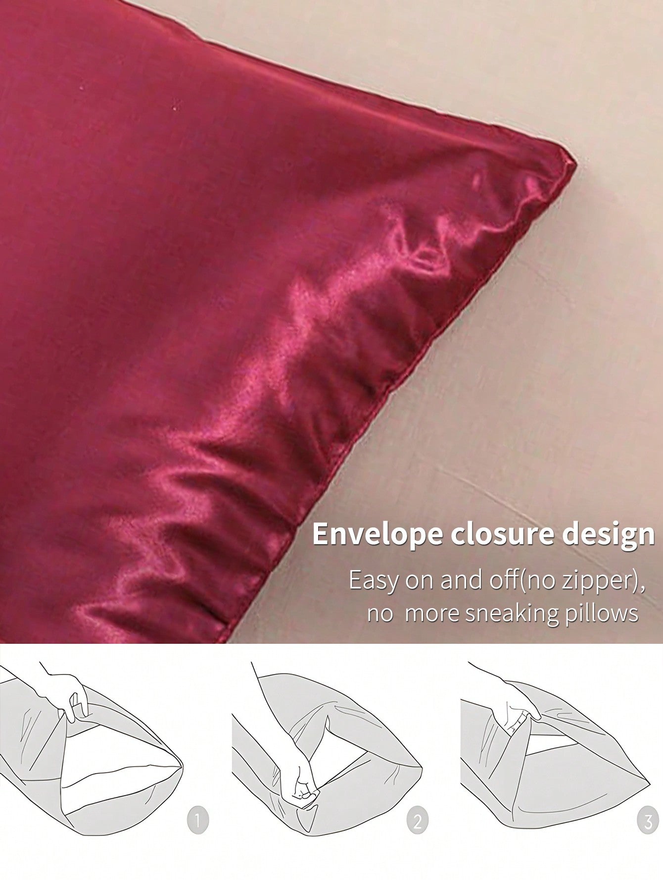 كيس وسادة موحد اللون ساتان، غطاء وسادة ناعم مع إغلاق مغلف لغرفة النوم، مستلزمات الفراش 2 قطعة