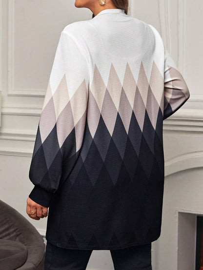 معطف بألوان مختلفة وطبعة المربعات الاستوائية وأزرار مفتوحة من الأمام بحجم زائد