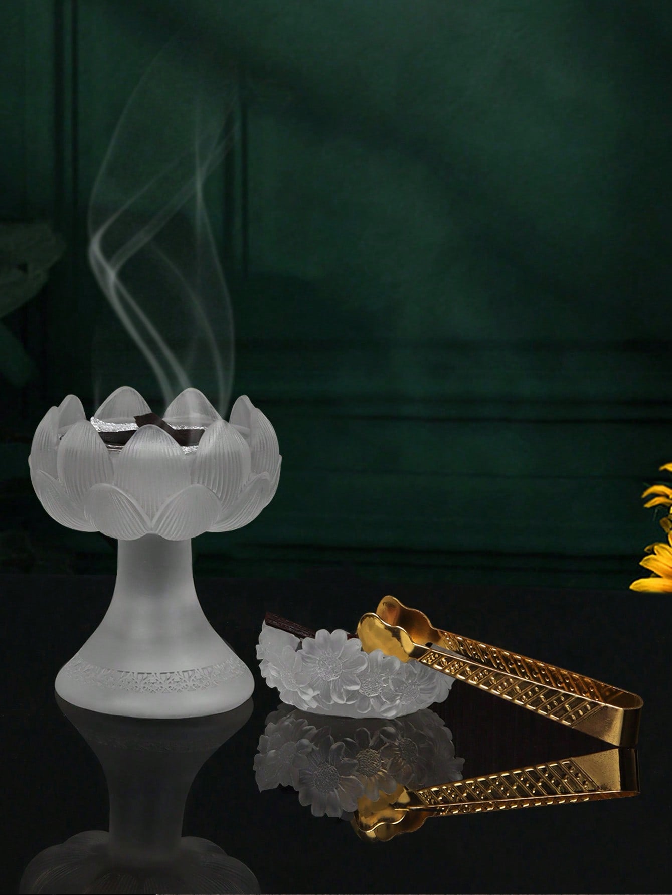 طقم مبخرة ومشابك بتصميم زهور، حامل بخور بوليريسين منقوش على شكل وردة لديكور المنزل 3 قطع