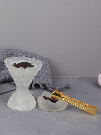 طقم مبخرة ومشابك بتصميم زهور، حامل بخور بوليريسين منقوش على شكل وردة لديكور المنزل 3 قطع