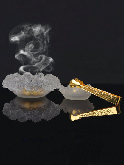طقم مبخرة ومشابك بتصميم زهور، حامل بخور بوليريسين منقوش على شكل وردة لديكور المنزل 3 قطع