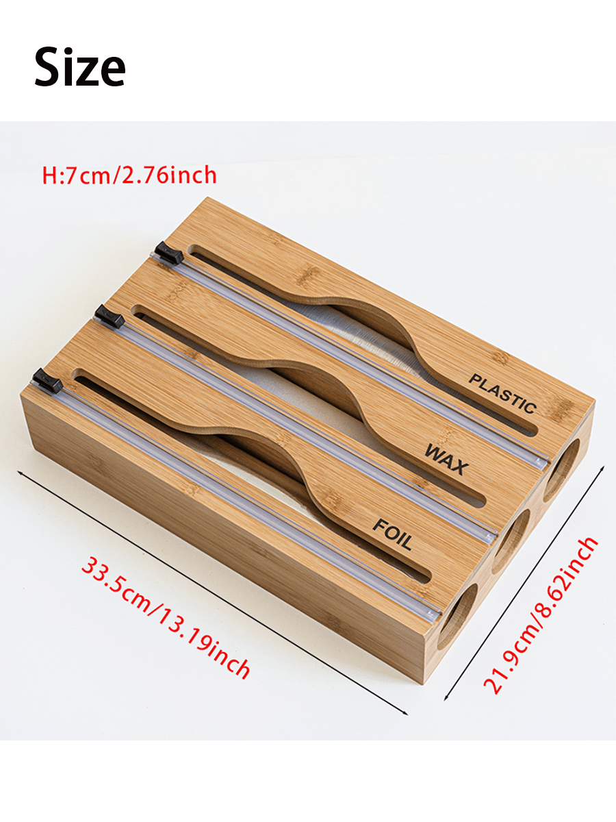 موزع أغلفة بلاستيكية من الخيزران ، رقائق الألومنيوم وصندوق تخزين أغلفة بلاستيكية