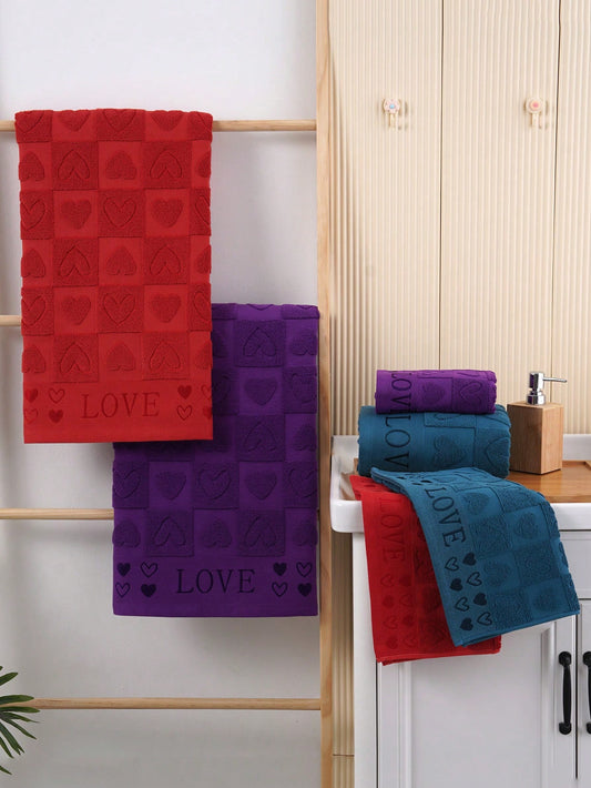 منشفة منزلية من قطن نقي محبوك بنمط قلبي ، مع نسيج من الحلقات المحبوك للامتصاص السريع ،