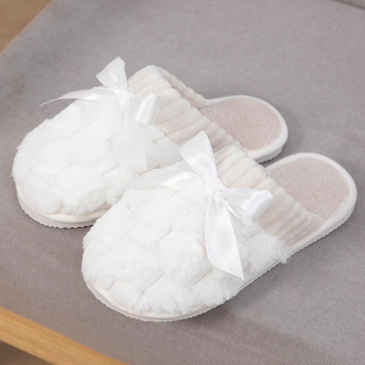 حذاء شتوي داخلي دافئ للنساء بشريط عقدة و نعل داخلي