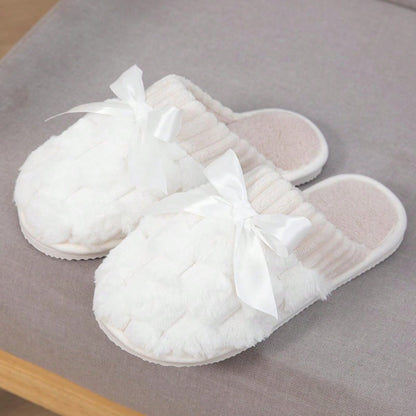 حذاء شتوي داخلي دافئ للنساء بشريط عقدة و نعل داخلي