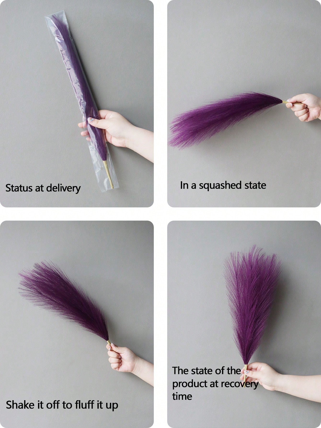 نبات صناعي من الألياف قصير الساق مكون من 6افرع زهرية لنبات الريش في لون الكاكي