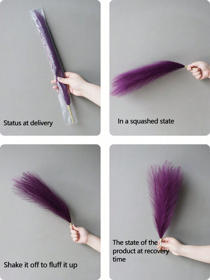 نبات صناعي من الألياف قصير الساق مكون من 6افرع زهرية لنبات الريش في لون الكاكي