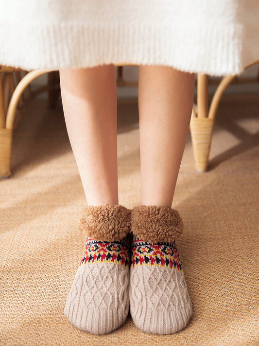 زوج واحد من الجوارب المنزلية الدافئة المصنوعة من الصوف السميك بنمط قديم
