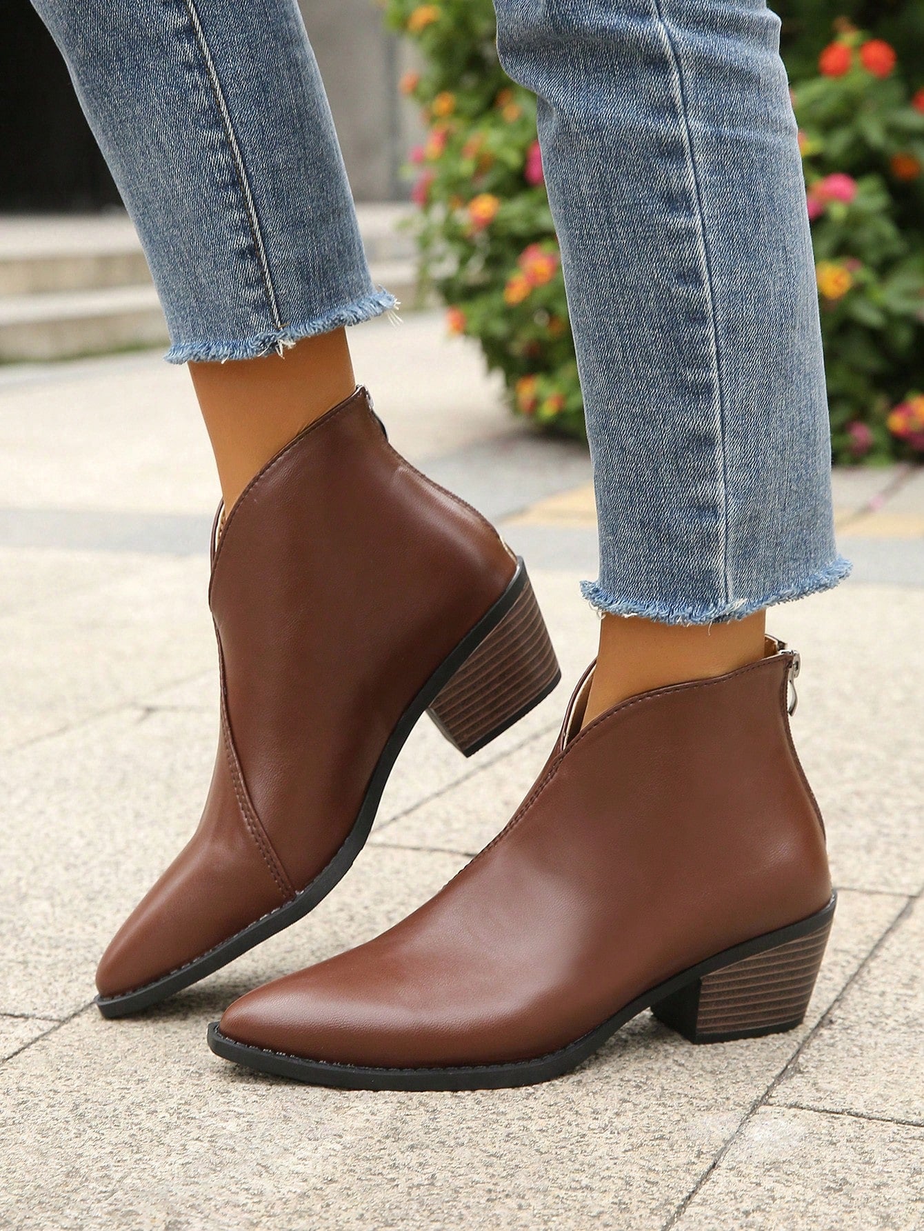 جزمة برقبة طويلة أسلوب بريطاني عتيق أسود للنساء , ربيع خريف موسم كعب متوسط اصبع مدبب مكتنز كعب كاحل حذاء طويل