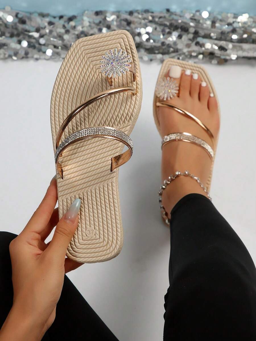 صنادل مسطح للنساء حجر الراين