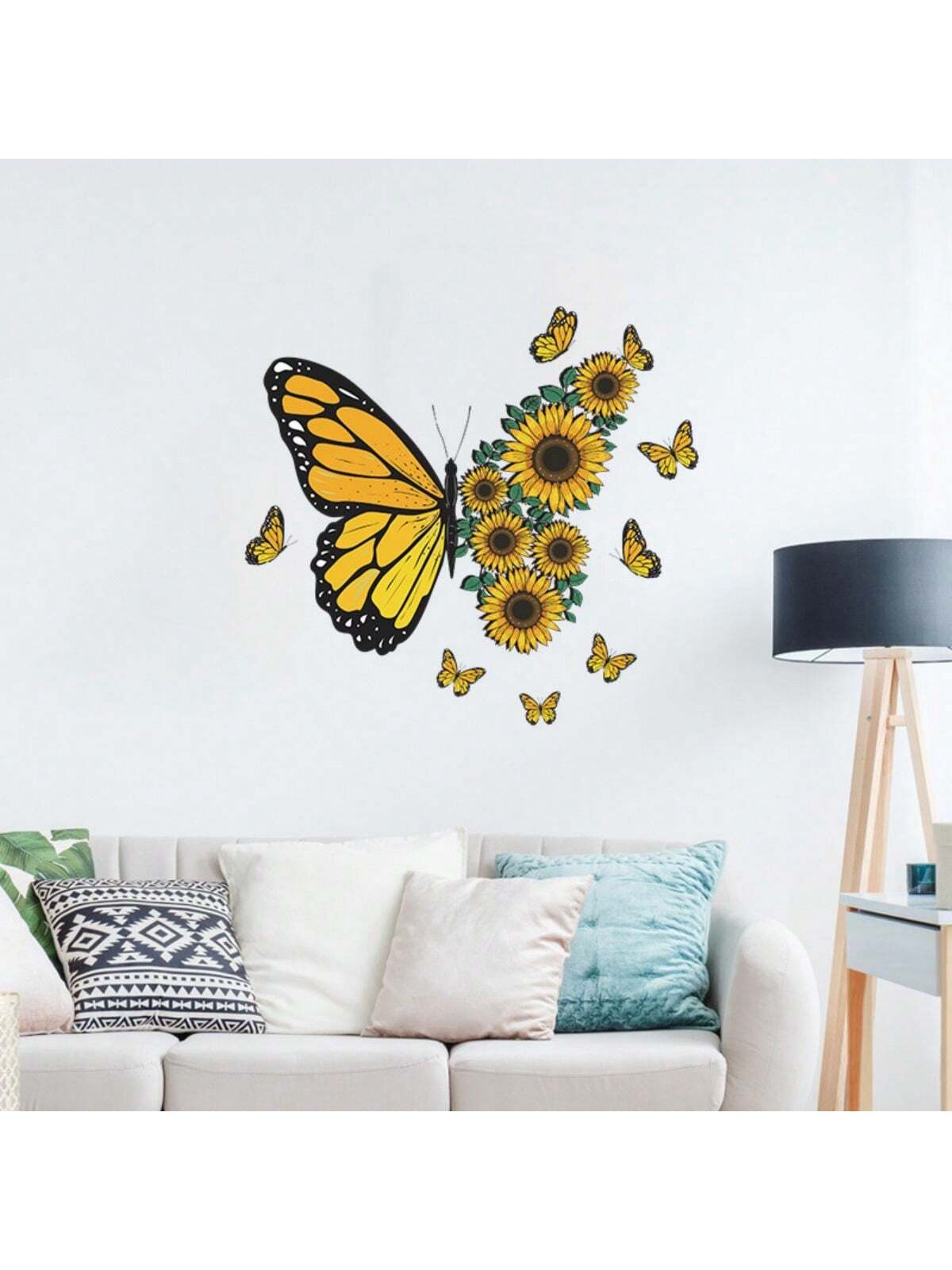 ملصقات حائط الفراشة مع زهرة عباد الشمس، ملصقات جدارية لزهرة عباد الشمس مع الفراشة لديكور المكتب المنزل غرفة المعيشة غرفة النوم والحفلات