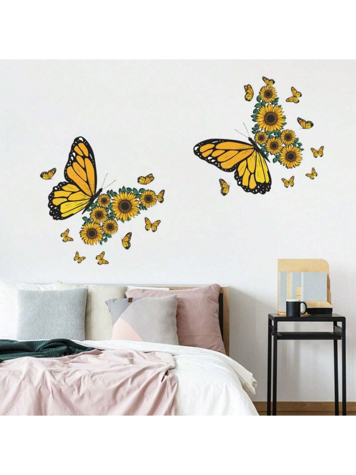 ملصقات حائط الفراشة مع زهرة عباد الشمس، ملصقات جدارية لزهرة عباد الشمس مع الفراشة لديكور المكتب المنزل غرفة المعيشة غرفة النوم والحفلات