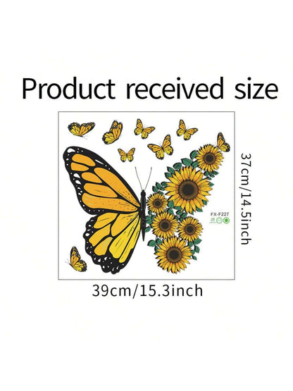 ملصقات حائط الفراشة مع زهرة عباد الشمس، ملصقات جدارية لزهرة عباد الشمس مع الفراشة لديكور المكتب المنزل غرفة المعيشة غرفة النوم والحفلات