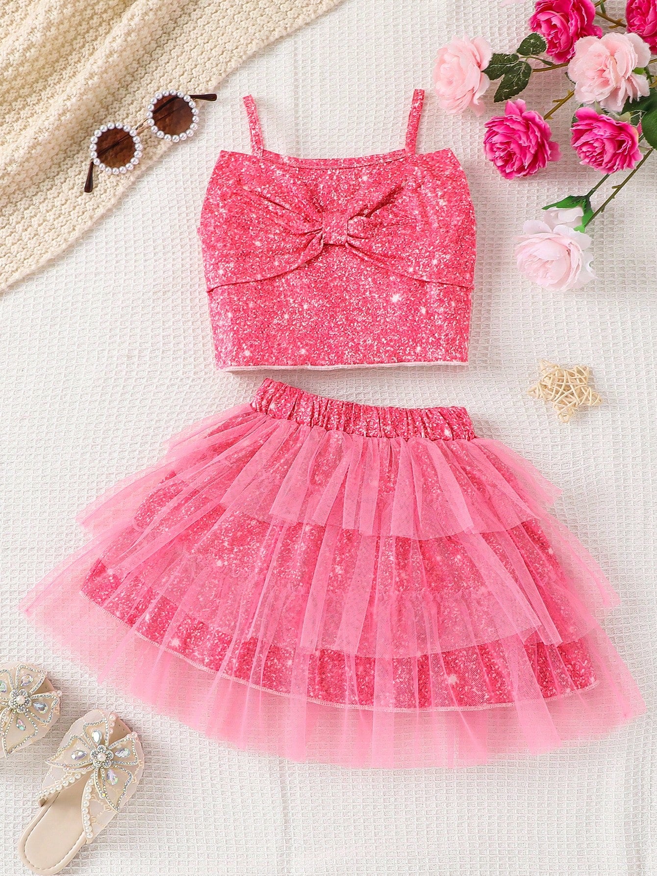 للبنات الصغار عقدة الفراشة أمامية صدرية كامي & شبكي شامل تنورة