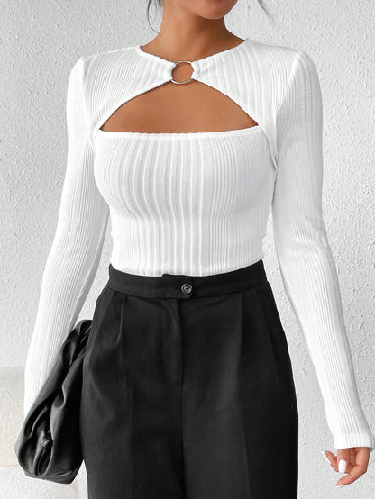 تي شيرت نسائي مجوف بلون خالص