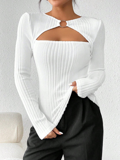 تي شيرت نسائي مجوف بلون خالص