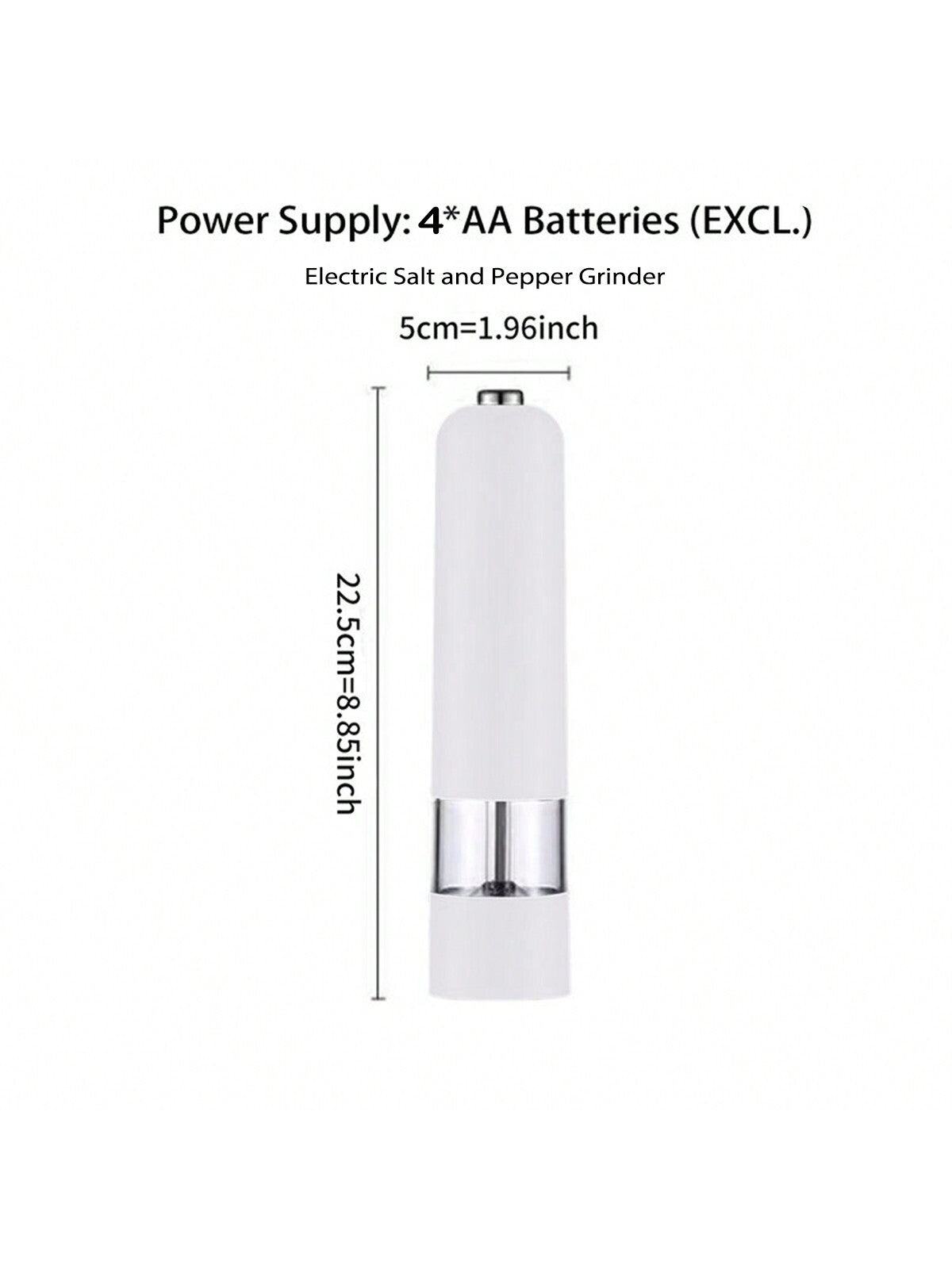 قطعة واحدة من مطحنة الملح والفلفل الكهربائية التي تعمل بالبطارية (البطارية غير متضمنة)، مسند مطحنة مجاني، تشغيل تلقائي بيد واحدة، خشونة قابلة للتعديل، مطحنة توابل أوتوماتيكية مع خشونة قابلة للتعديل، مثالية للطهي المنزلي والشواء، أبيض