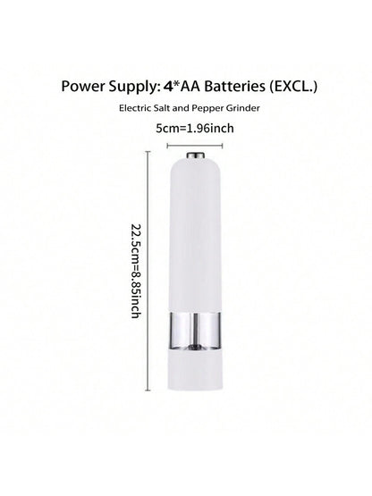 قطعة واحدة من مطحنة الملح والفلفل الكهربائية التي تعمل بالبطارية (البطارية غير متضمنة)، مسند مطحنة مجاني، تشغيل تلقائي بيد واحدة، خشونة قابلة للتعديل، مطحنة توابل أوتوماتيكية مع خشونة قابلة للتعديل، مثالية للطهي المنزلي والشواء، أبيض