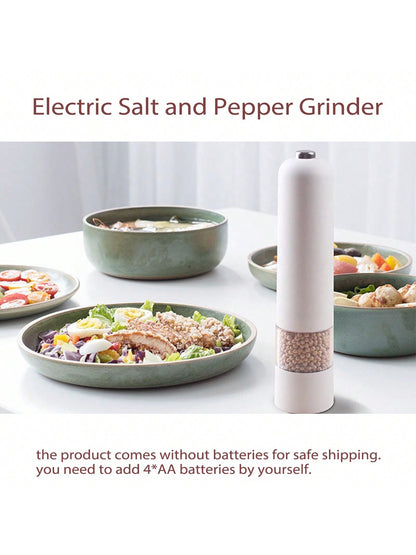 قطعة واحدة من مطحنة الملح والفلفل الكهربائية التي تعمل بالبطارية (البطارية غير متضمنة)، مسند مطحنة مجاني، تشغيل تلقائي بيد واحدة، خشونة قابلة للتعديل، مطحنة توابل أوتوماتيكية مع خشونة قابلة للتعديل، مثالية للطهي المنزلي والشواء، أبيض
