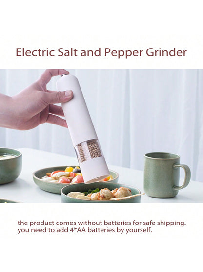 قطعة واحدة من مطحنة الملح والفلفل الكهربائية التي تعمل بالبطارية (البطارية غير متضمنة)، مسند مطحنة مجاني، تشغيل تلقائي بيد واحدة، خشونة قابلة للتعديل، مطحنة توابل أوتوماتيكية مع خشونة قابلة للتعديل، مثالية للطهي المنزلي والشواء، أبيض