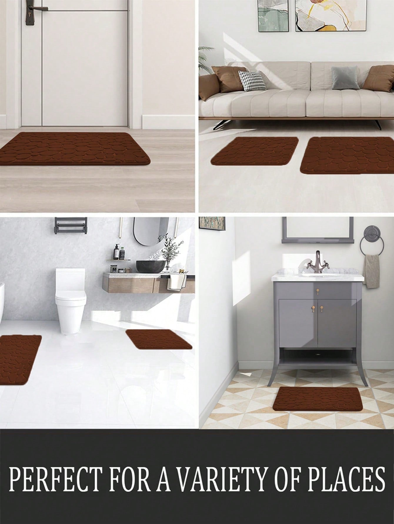 سجادة حمام بزخرفة حصاة الرصف ووسادة إسفنجية ميموري فوم وسجادة حمام قابلة للغسل وماصة للماء