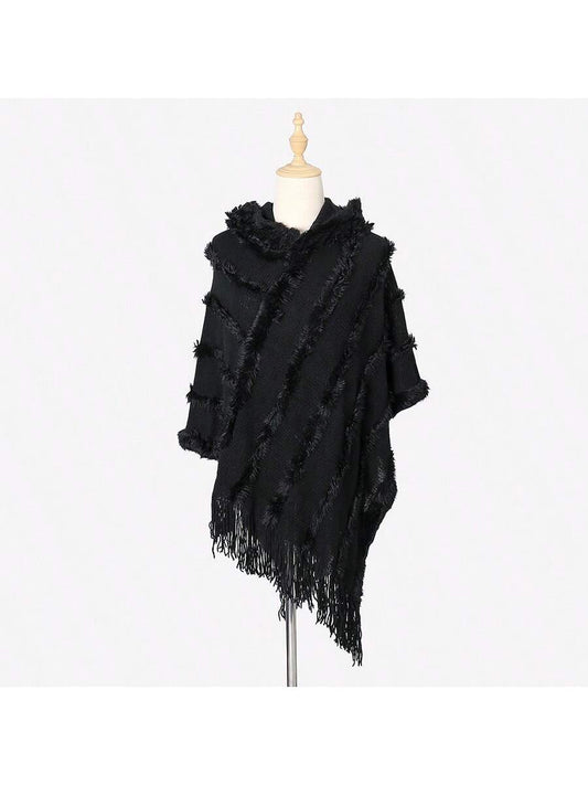 بوهو 1 قطعة المرأة الجديدة الخريف والشتاء تقليد الكشمير شرابة شال حجم كبير بلون معطف بقلنسوة بلوفر مغزول شال الرأس