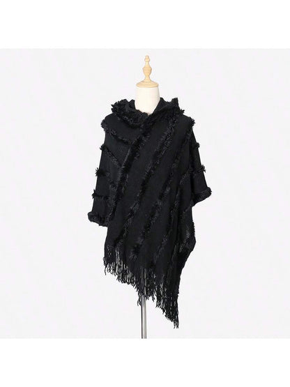 بوهو 1 قطعة المرأة الجديدة الخريف والشتاء تقليد الكشمير شرابة شال حجم كبير بلون معطف بقلنسوة بلوفر مغزول شال الرأس