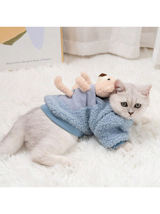 ملابس القطط -للشتاء- ملحقات للحيوانات الأليفة المذكورة جنسيتها، مواد مانعة لتساقط الشعر، تصميم فضي متدرج، تدفئة القطط والقطط الصغيرة
