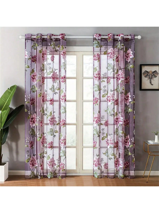 ستائر الوردية النفاذة وردية مزهرة واحدة لغرفة المعيشة غرفة النوم المطبخ ستائر فاخرة مثقبة من الزهور البيونية لتعليق الستائر